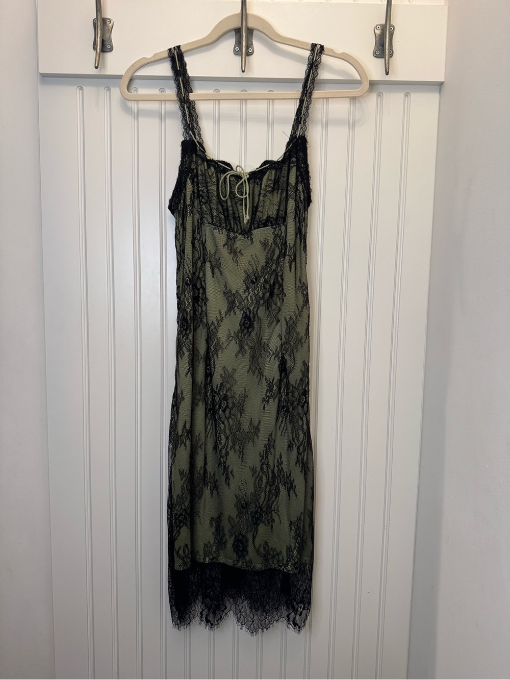 Cider Feminine Y2K Black Lace Slip Dress w/ Green Lining Goth Fairy